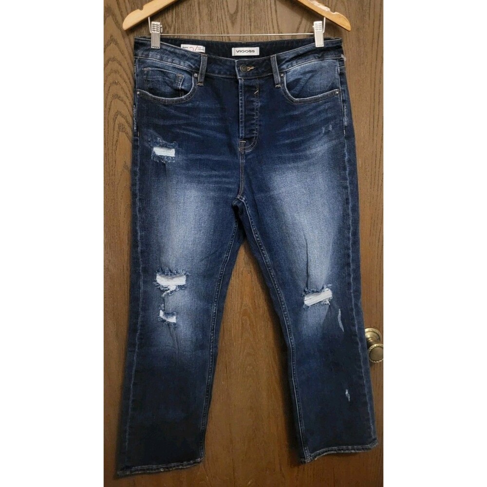 Vigoss Frankie Slim Straight High Rise Distressed Blue Jeans Womens Size 31